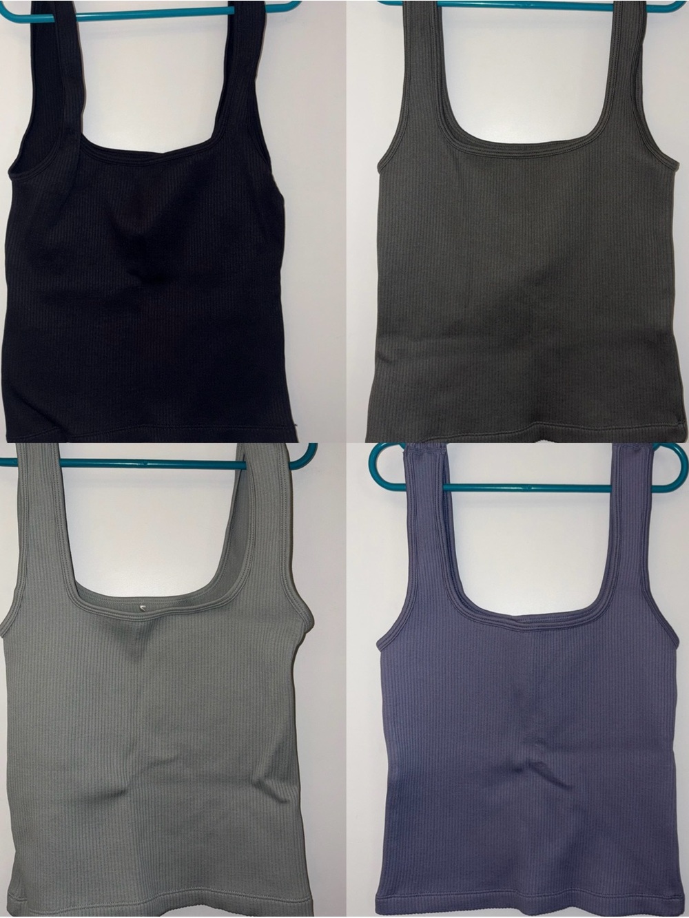 Women’s Ribbed Square-Neck Tank Top - Black, Mint Gray , Charcoal Gray, Lilac